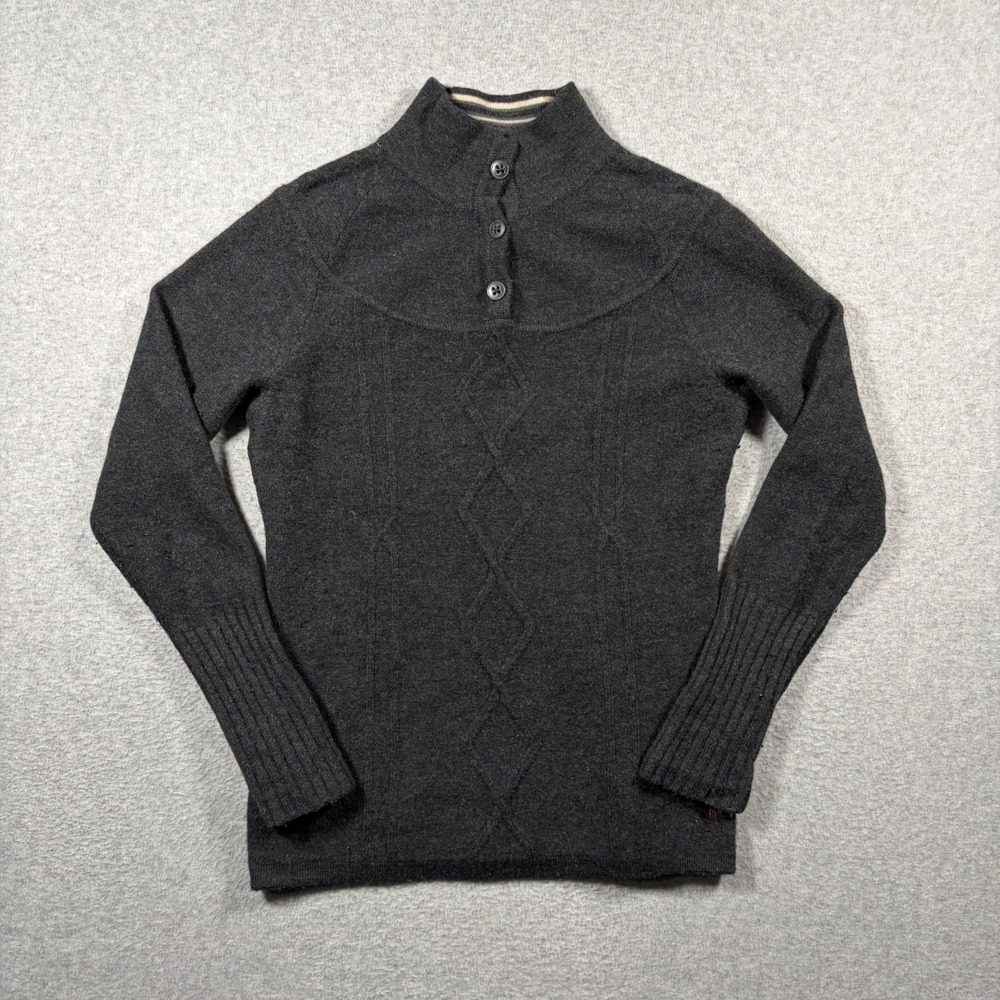 Smartwool Sweater Women Large Gray 100% Merino Wool Mock Neck Button Pullover